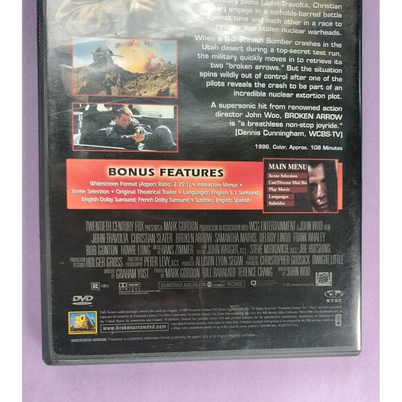 Broken Arrow DVD 1996 John Travolta Christian Slater Action Movie Thriller Disc - Picture 9 of 14